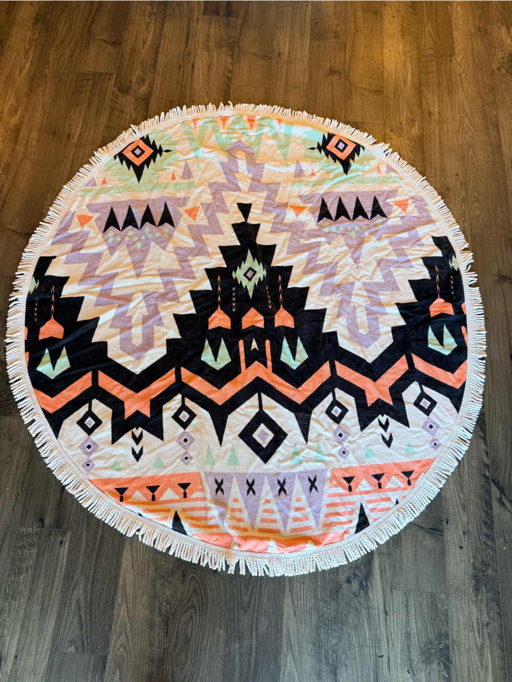 Cotton On Round Boho Aztec Towel - Black, Peach & Lilac